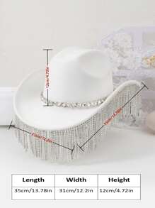Sombrero cowboy con diamante de imitación con diseño de fleco - Blanco - Ver 6