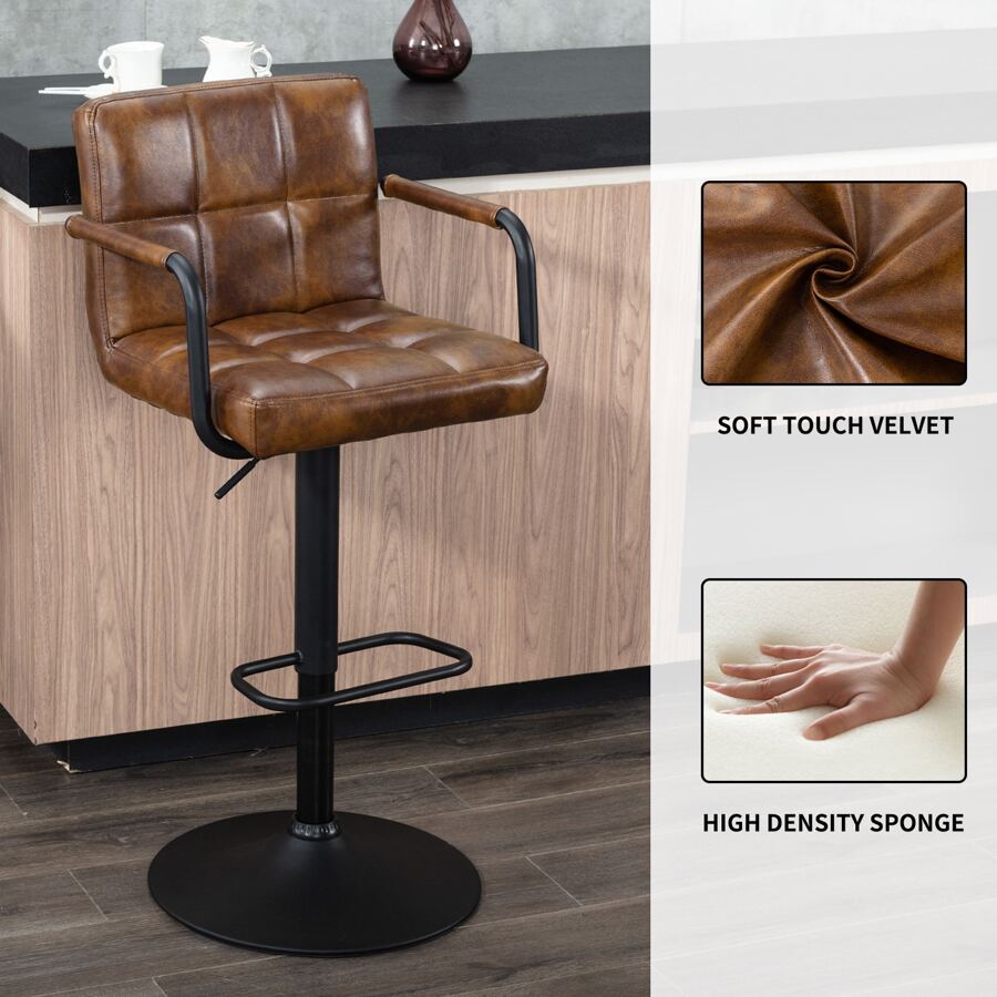 Fumahaus PU Leather Bar Stools Set Of 4 Swivel Adjustable Height