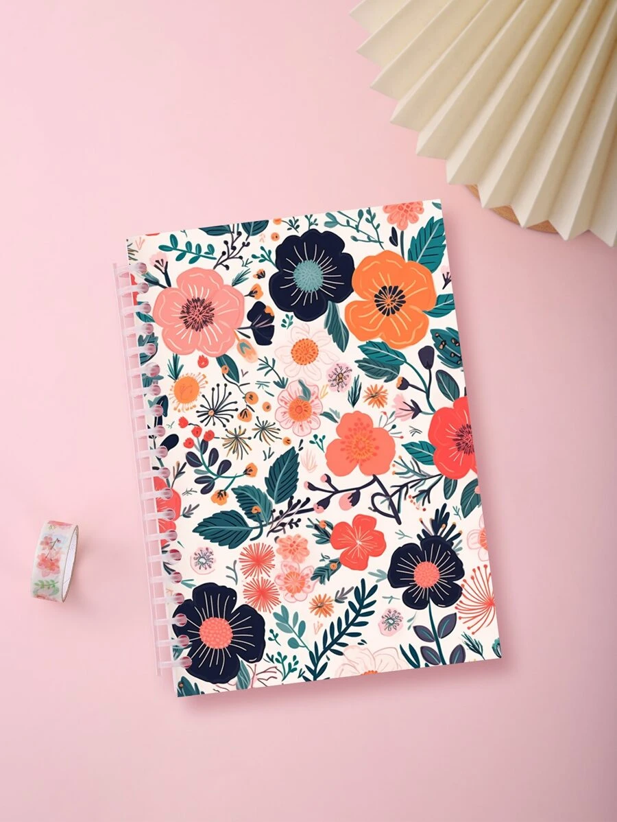 1 pieza 120 con patrón de flor Cuaderno de hojas sueltas , creativo extraíble Cuaderno diario para estudiantes con oficina - Multicolor - Ver 1