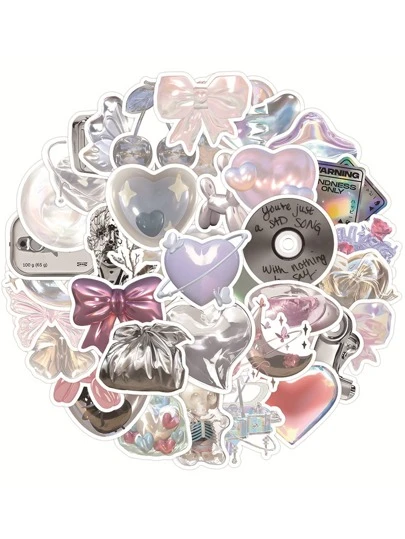 63 pièces Autocollants roses pailletés et argentés pour étui de téléphone portable, cahier, étui de réfrigérateur, autocollants décoratifs avec des styles uniques et haut de gamme pour un usage personnel et le DIY, convient pour la décoration du journal à puces Retour à l'école