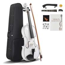 Full Size 4/4 Violin Set for Adults Beginners Students with Hard Case,Violin Bow,Shoulder Rest,Rosin,Extra Strings and Sordine - 白色 - 查看 1