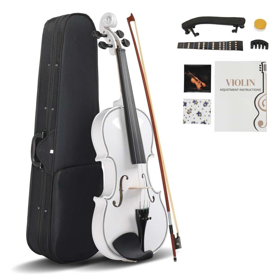 Full Size 4/4 Violin Set for Adults Beginners Students with Hard Case,Violin Bow,Shoulder Rest,Rosin,Extra Strings and Sordine - 白色 - 查看 1