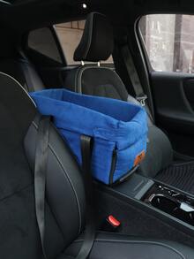 1入實色寵物汽車座椅,帶扶手適用於小型寵物,適用於卡車和suv的旅行增高座椅,帶有加厚墊的便攜式狗狗提籠 - 藍色 - 查看 6