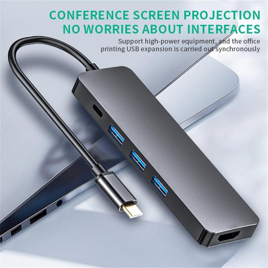 5 合 1 扩展坞 USB C 转 兼容适配器、USB C 集线器 兼容显示器（适用于 Windows）、带 兼容的 USB C 适配器、3 个 USB-A 3.0 端口、1 个 兼容端口（4K/30Hz）、1 个 USB-C 3.0 端口（PD 3.0 充电）100W - 深灰色 - 查看 1