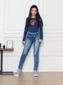 Young Girls Jeans - 中等水洗藍 - 查看 1