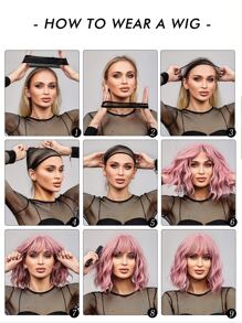 Short Brown Bob Hairstyle With Light Brown Highlights, Bangs And Synthetic Scalp For Daily Wear - Piano Color - View 9