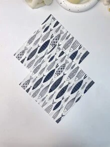 20入組一次性海軍藍彩色魚圖案派對裝飾餐巾紙 - 藏蓝色 - 查看 4