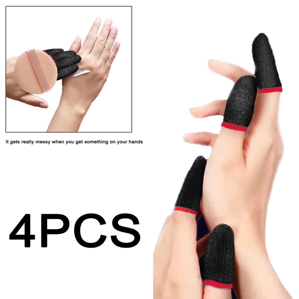 Protectores de dedos, 4 fundas de apoyo para los dedos, herramienta de protección de manos, funda de dedo de compresión negra y roja para juegos, protector de dedos transpirable elástico antisudor - Multicolor - Ver 1