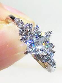 1 PC Romantic Cubic Zirconia Ring For Women For Wedding Engagement Party Jewelry Valentine's Day Gift - Silver - View 2