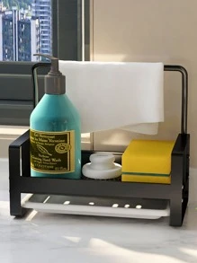 1pc Kitchen Cloth Rack Storage And Drain Rack For Countertop - Black - View 2