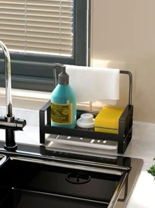 1pc Kitchen Cloth Rack Storage And Drain Rack For Countertop - Black - View 1