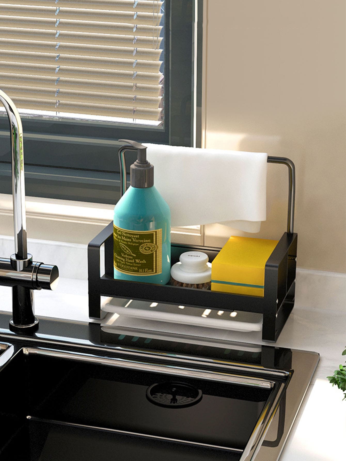 1pc Kitchen Cloth Rack Storage And Drain Rack For Countertop - Black - View 1