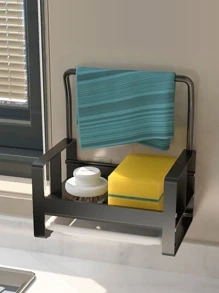 1pc Kitchen Cloth Rack Storage And Drain Rack For Countertop - Black - View 6