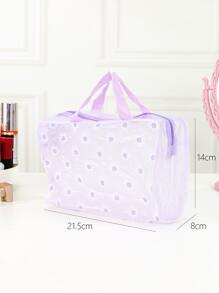 Purple Waterproof Transparent Cosmetic Bag With Solid Color & Small Floral Print, Large Capacity, Portable, Unisex, Essential For Travel - Purple - View 5