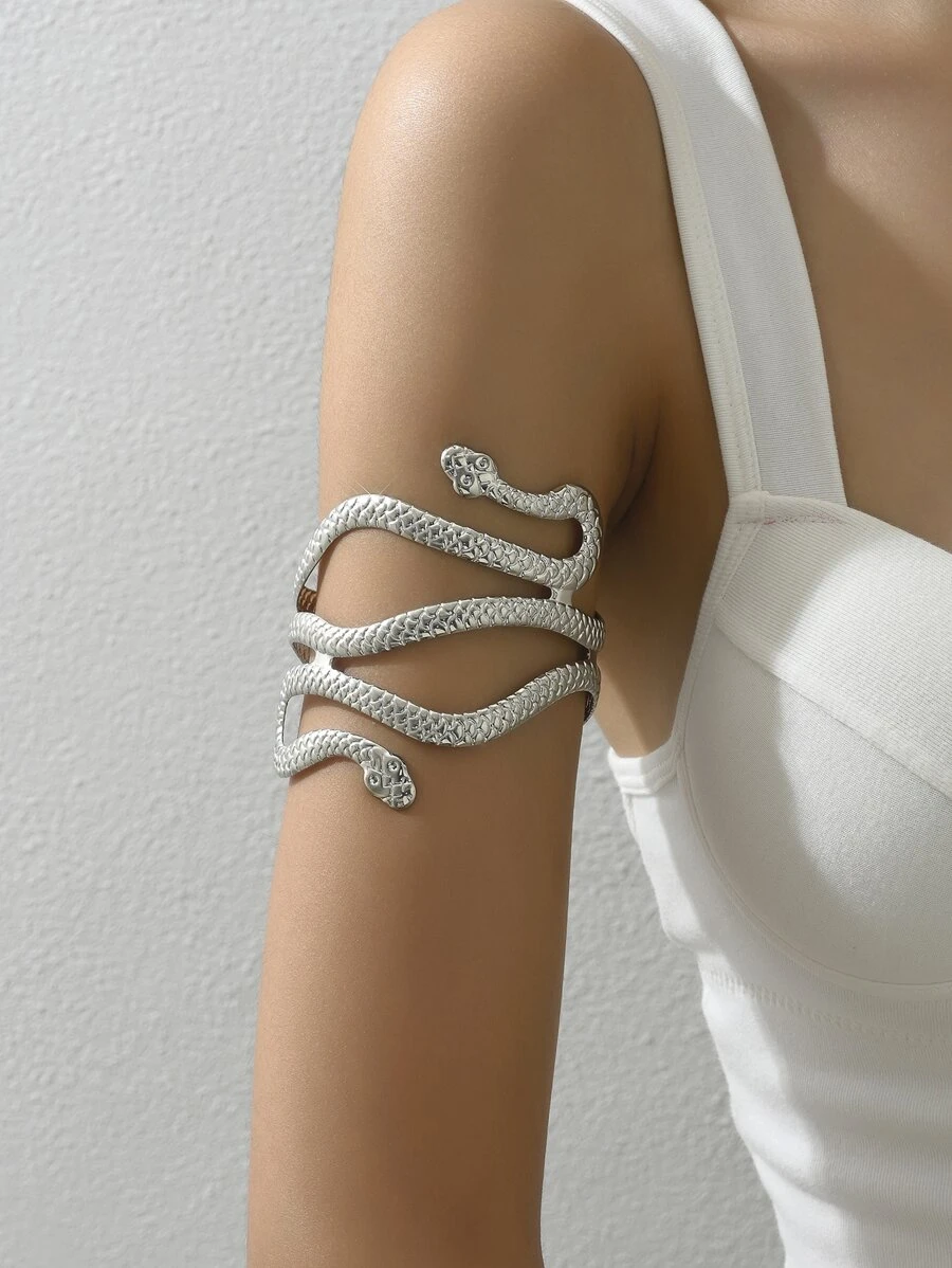 1 pieza Pulsera de moda doble serpiente envuelto brazalete - Plateado - Ver 1