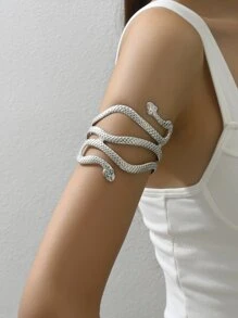 1 pieza Pulsera de moda doble serpiente envuelto brazalete - Plateado - Ver 4