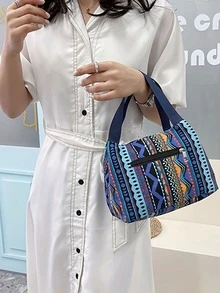 1入組防水&輕便帆布女性手提包,理想辦公或者學校,適合飯盒和便當盒 - 藍色楓葉 - 查看 3