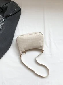 Bolso de hombro sencillo con estampado de mini cocodrilo - Beis - Ver 3