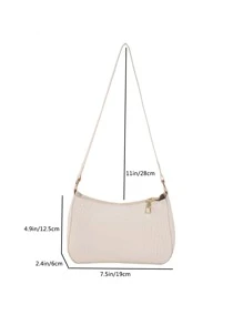 Bolso de hombro sencillo con estampado de mini cocodrilo - Beis - Ver 5