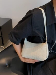 Bolso de hombro sencillo con estampado de mini cocodrilo - Beis - Ver 6