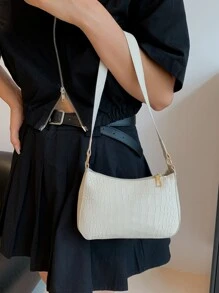 Bolso de hombro sencillo con estampado de mini cocodrilo - Beis - Ver 7