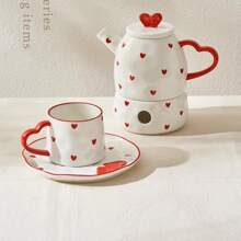 1pc Ceramic Love Print Tea/Coffee Set (Cup And Saucer) - Multicolor - View 2