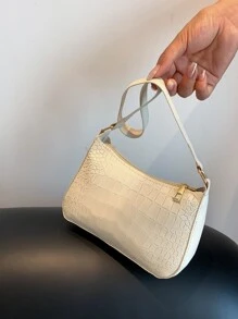 Bolso de hombro sencillo con estampado de mini cocodrilo - Beis - Ver 8