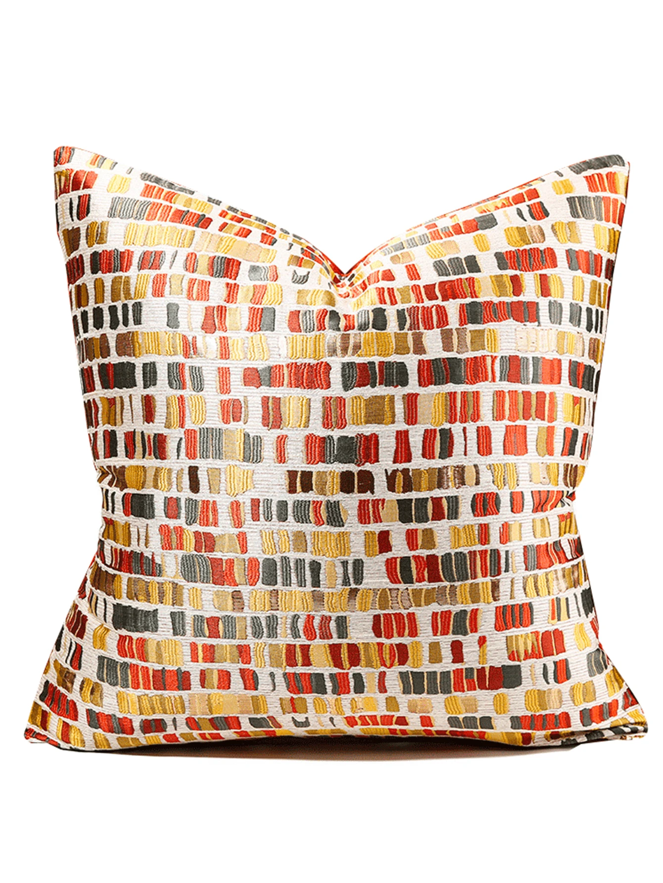 Moroccan Luxury Soft Cushion Cover, Golden & Orange Geometric Square Pattern Pillowcase Without Pillow Core - Orange - View 1