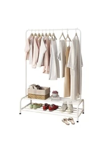 Metal Clothing Rack Clothing Garment Rack with Shelves, 2 Shelves Clothing Racks Freestanding Hanger with Bottom Shelf for Hanging Clothes-White - trắng - Xem 6