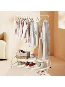 Metal Clothing Rack Clothing Garment Rack with Shelves, 2 Shelves Clothing Racks Freestanding Hanger with Bottom Shelf for Hanging Clothes-White - trắng - Xem 4