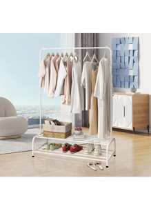 Metal Clothing Rack Clothing Garment Rack with Shelves, 2 Shelves Clothing Racks Freestanding Hanger with Bottom Shelf for Hanging Clothes-White - trắng - Xem 1