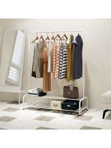 Metal Clothing Rack Clothing Garment Rack with Shelves, 2 Shelves Clothing Racks Freestanding Hanger with Bottom Shelf for Hanging Clothes-White - trắng - Xem 3