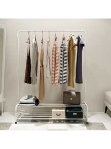 Metal Clothing Rack Clothing Garment Rack with Shelves, 2 Shelves Clothing Racks Freestanding Hanger with Bottom Shelf for Hanging Clothes-White - trắng - Xem 2
