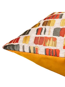 Moroccan Luxury Soft Cushion Cover, Golden & Orange Geometric Square Pattern Pillowcase Without Pillow Core - Orange - View 3