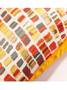 Moroccan Luxury Soft Cushion Cover, Golden & Orange Geometric Square Pattern Pillowcase Without Pillow Core - Orange - View 6