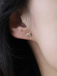 1對925純銀實心卡通貓耳釘,女孩青少年潮流時尚耳環首飾開學禮物