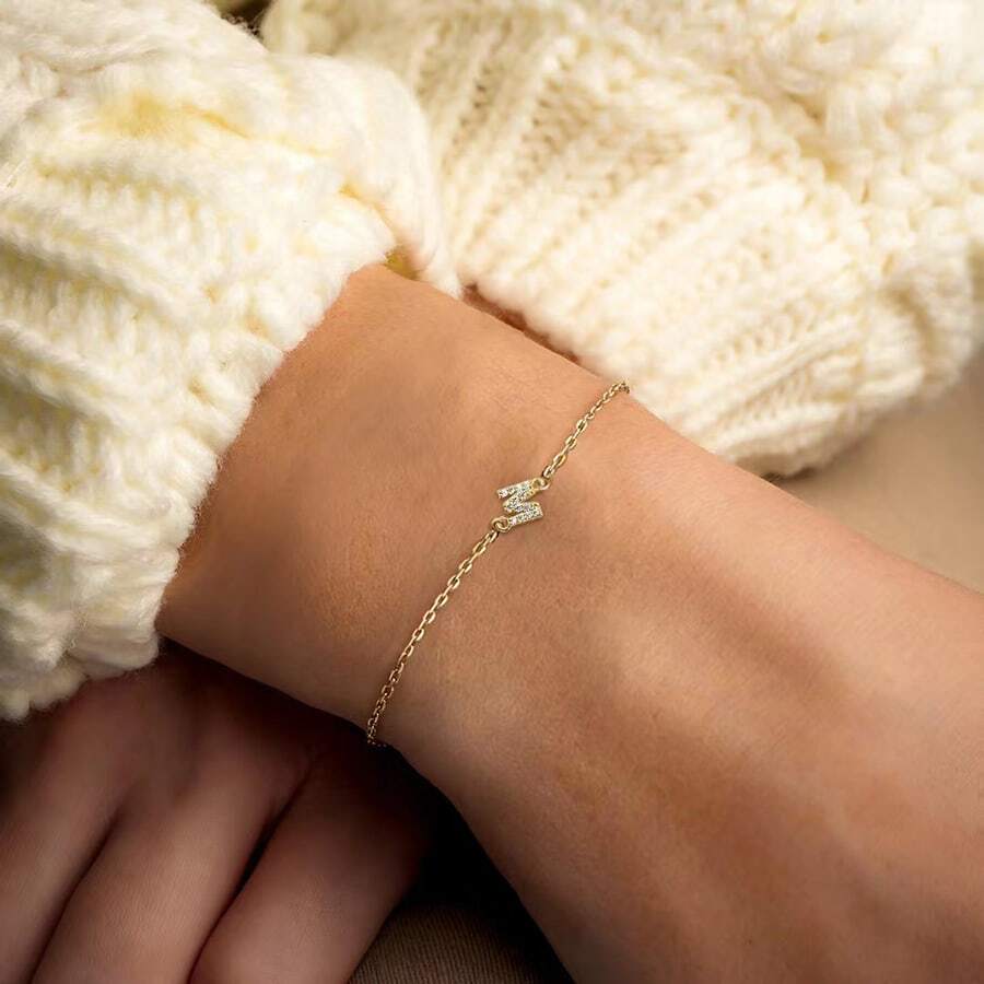 A-Z Initial Bracelet Women Simple Stainless Steel O Chain Bracelet For Women - Yellow Gold - View 1