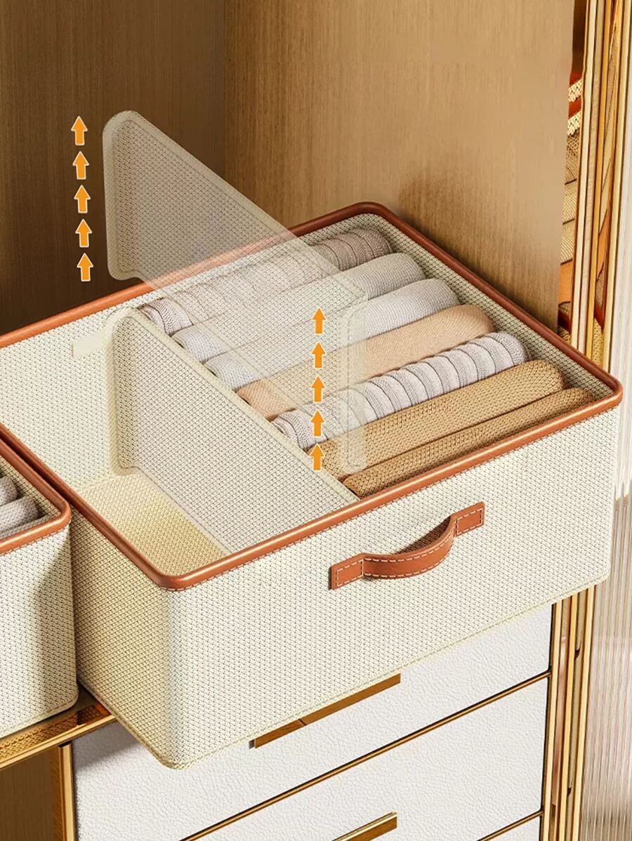 1 Miếng Màu be Quần áo Hộp trữ Với Có thể tháo rời Chia rẽ , Đối với , Công suất cao , Gấp lại , Với Xử lý Đối với Tủ Tổ chức - Màu be - Xem 1