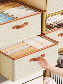 1 Miếng Màu be Quần áo Hộp trữ Với Có thể tháo rời Chia rẽ , Đối với , Công suất cao , Gấp lại , Với Xử lý Đối với Tủ Tổ chức - Màu be - Xem 2