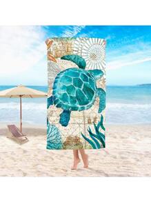 Turtle Design Vintage Blue Beach Towel Made Of Ultra-Fine Fiber, Quick Drying And Highly Absorbent, Suitable For Men, Women, Travel, Swimming Back To School For Beauty Salon Home Bathroom Shower Towels For Beauty Salon, Hotel Sports,Home Essentials, Towel, Skin Care Bath Towel Sheet