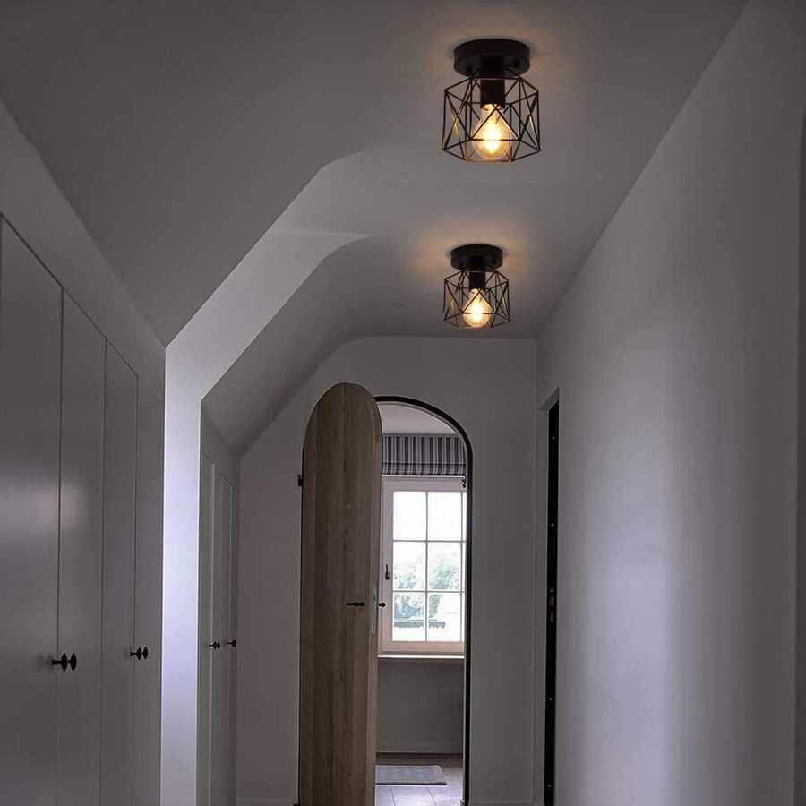 2 piezas Lámpara plafón negro industrial estilo hierro jaula - Negro - Ver 1