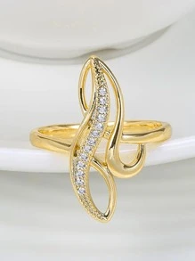 1 件优雅方晶锆石戒指，适合女士，情人节礼物，婚礼订婚派对珠宝，妈妈，母亲，母亲节，礼物 - 金黃色 - 查看 2