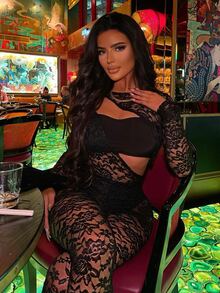 Cut Out Front Lace Jumpsuit - Black - View 2