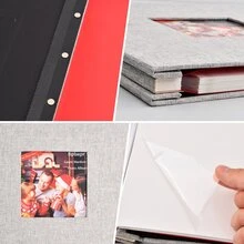 Self-Adhesive Photo Album for Design Yourself, Photo Book for Gluing, Linen Cover Photo Book, Photo Album, Large with 40 White Pages, for Families, Weddings, Gift (28 x 27 cm, Grey) - Grey - View 3