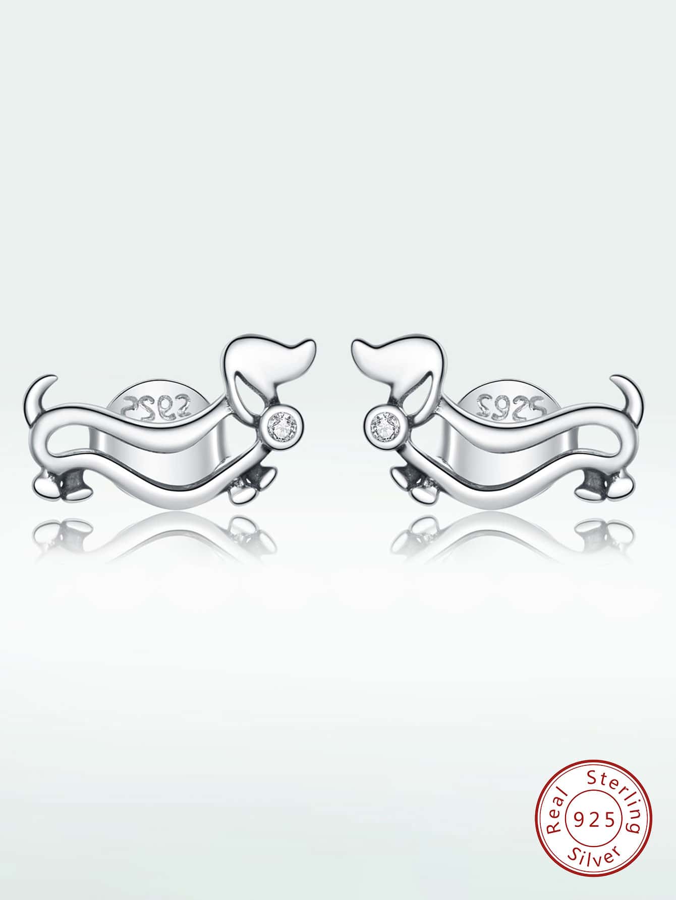 1對時尚S925純銀可愛小狗人造氧化鋯迷人耳釘適合女士派對耳環精細首飾類