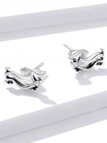 1對時尚S925純銀可愛小狗人造氧化鋯迷人耳釘適合女士派對耳環精細首飾類