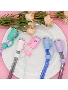 5/13 chiếc nắp ống hút 10mm ngẫu nhiên, tương thích với cốc 30&40 Oz, nắp ống hút bằng silicon dễ thương, bảo vệ ống hút, nắp ống hút bằng silicon mềm hình cốc cho ống hút 10mm - Màu be - Xem 3