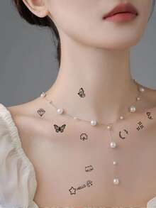 (10入組)簡約蝴蝶,星星,月亮,花卉混合設計臨時紋身貼紙,防水持久,男女兒童皆宜