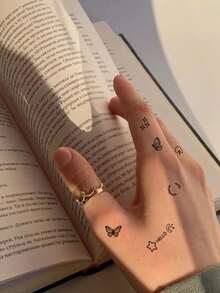 (10入組)簡約蝴蝶,星星,月亮,花卉混合設計臨時紋身貼紙,防水持久,男女兒童皆宜