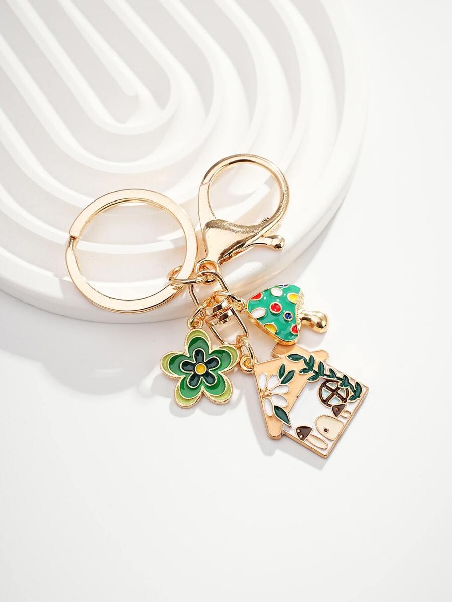 1pc Cartoon House & Mushroom & Flower Keychain For Gift Casual Car Accessories Bag Charm School Cute Goth Y2k Christmas